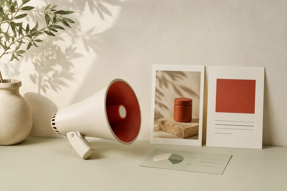 Illustration of a megaphone and advertising creative
