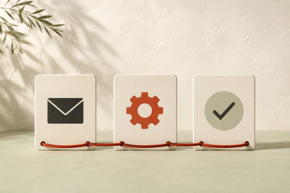 Illustration of connected message, process and completion steps