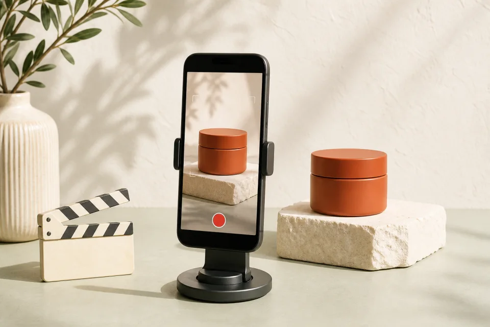 Illustration of a phone filming product content