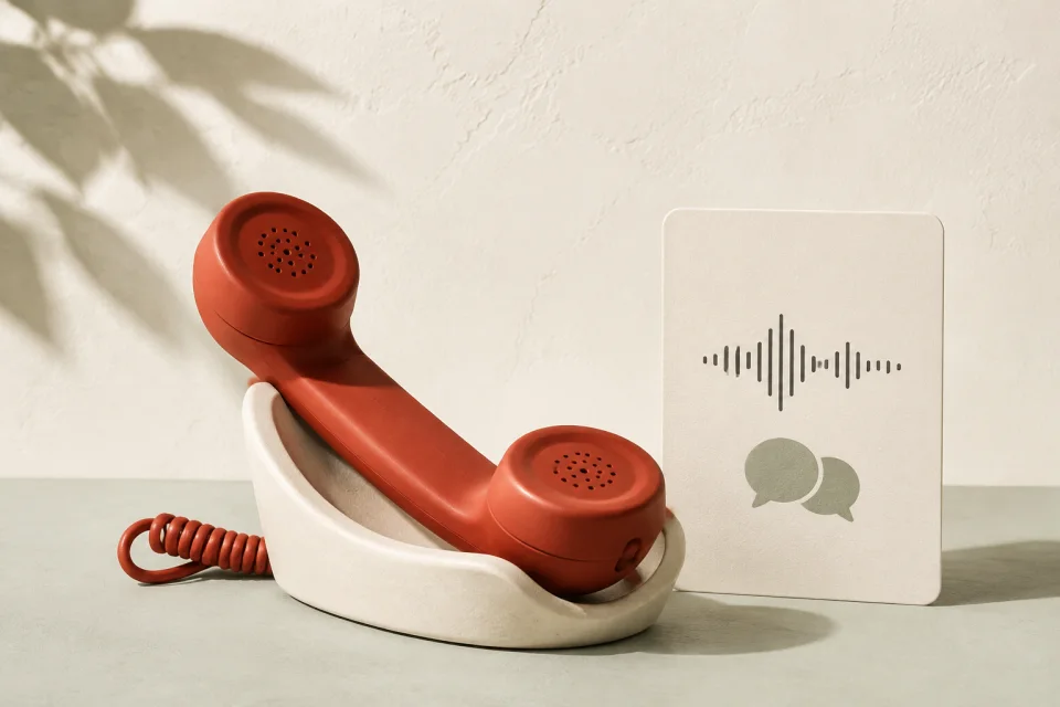 Illustration of a phone handset and audio waveform
