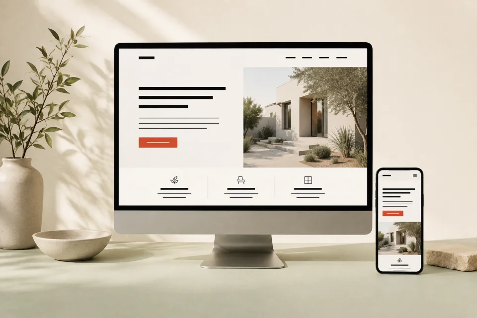 Illustration of a business website on a desktop and phone